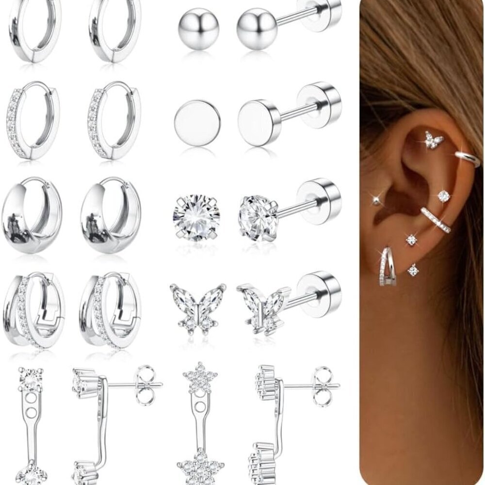Hypoallergenic Surgical Steel Earring Set for Women Dainty Gold and Silver